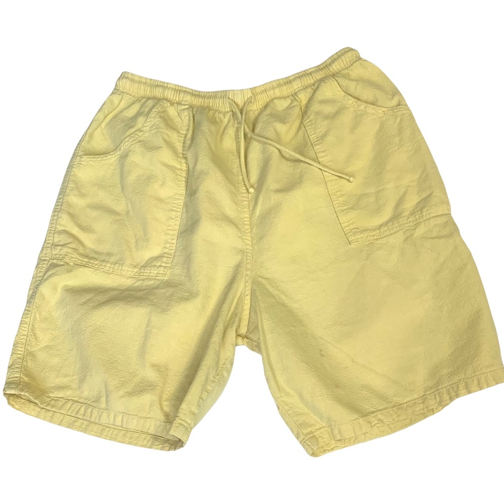 Vintage 90s Seersucker Solid‎ Yellow Drawstring Shorts Pockets Made in USA Sz XL